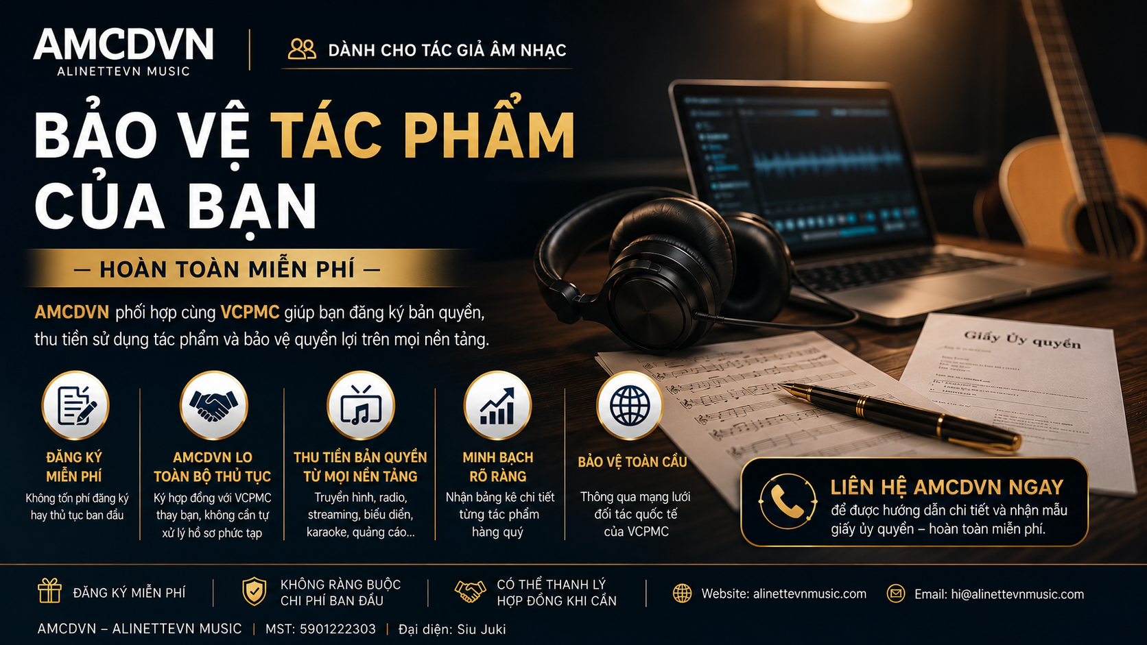 Chính thức ủy quyền cho VCPMC Đại diện bảo vệ các tác phẩm âm nhạc thuộc hệ thống AMCDVN
