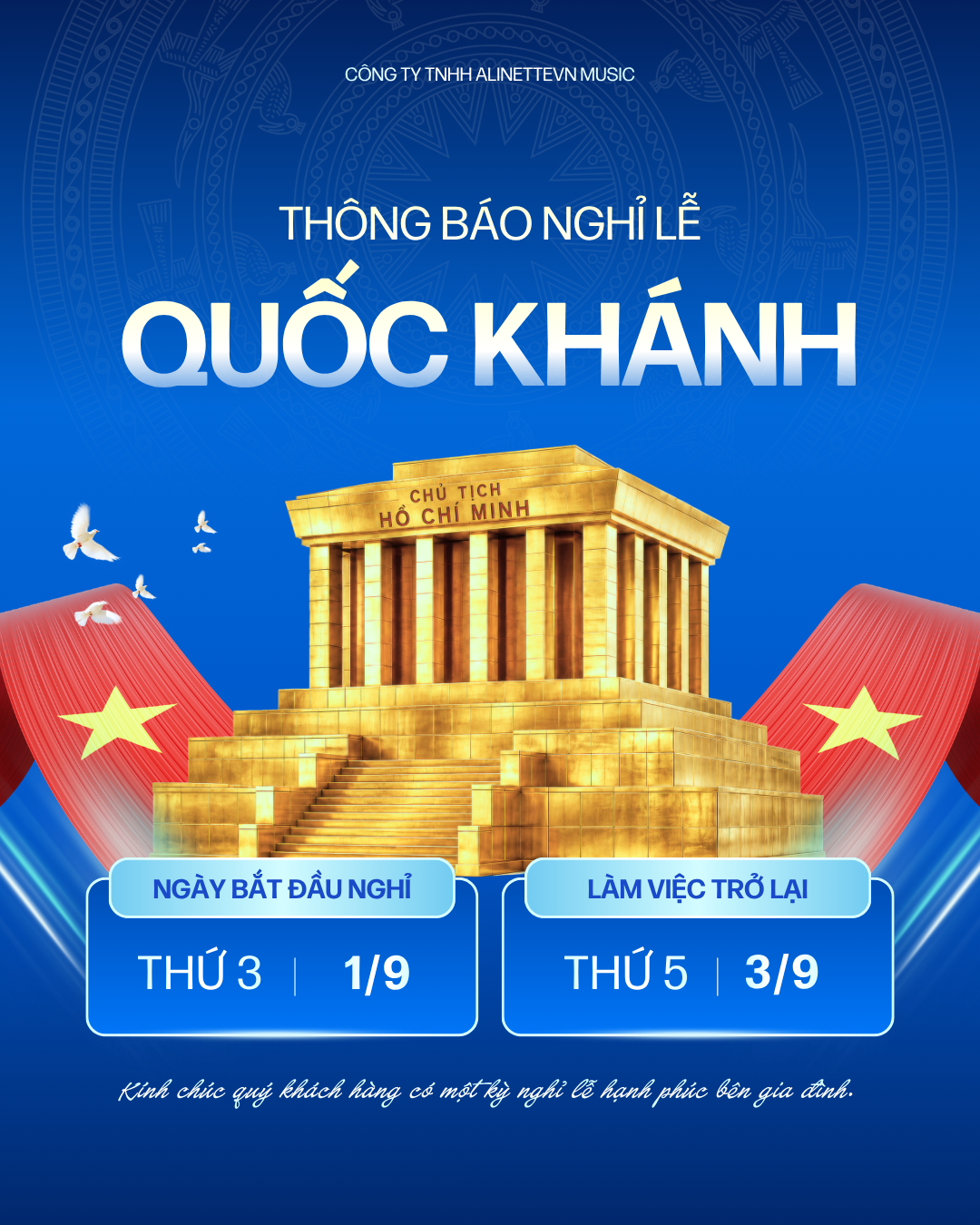 📢 THÔNG BÁO LỊCH NGHỈ LỄ QUỐC KHÁNH 2/9 📢